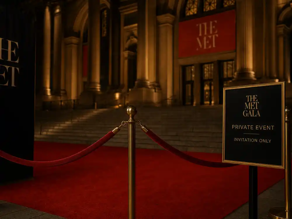 Closed velvet rope at Met steps — celebrities banned from the Met Gala never reach this carpet without Anna Wintour and Vogue approval