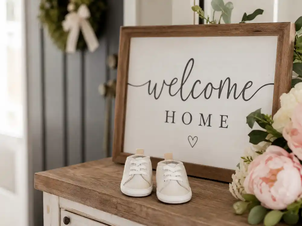 Baby shoes and welcome-home flowers for celebrities who adopted children stories arrival-day editorial without identifiable faces