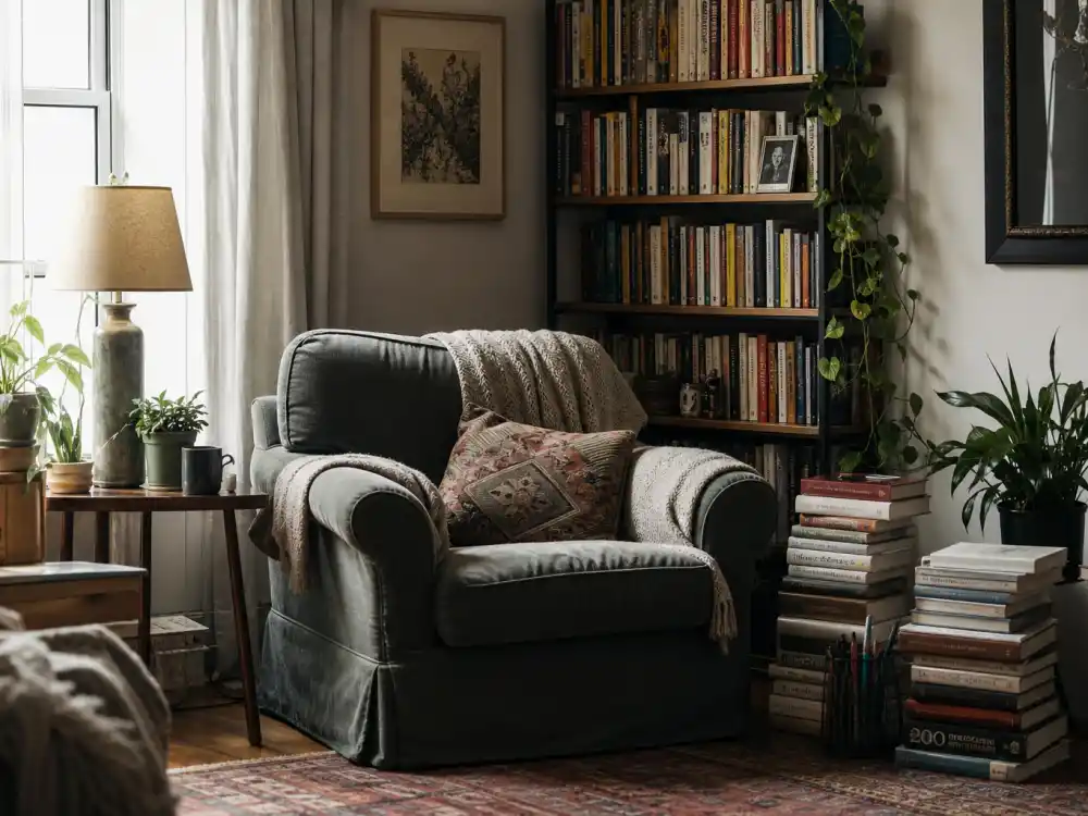 Cozy home reading nook representing where celebrities who quit Hollywood live in peaceful 2026 privacy