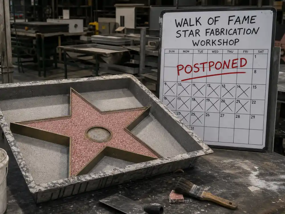 Unfinished Walk of Fame star mold for postponed honors — celebrities who refused a Walk of Fame star may later accept a renewed nomination