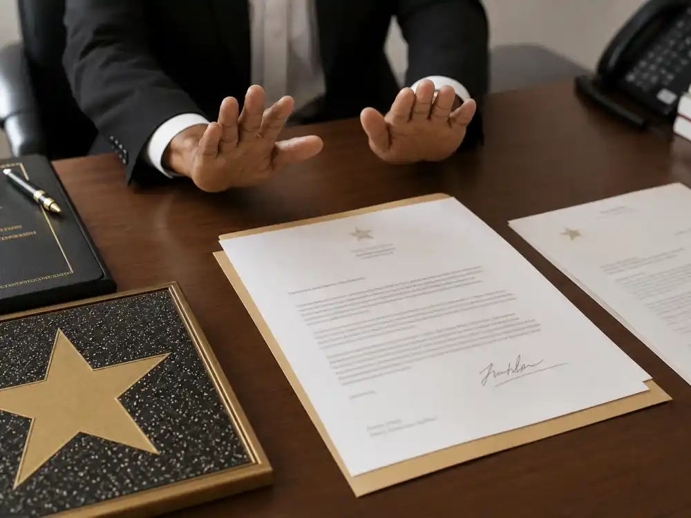 Walk of Fame nomination decline paperwork for celebrities who refused a Walk of Fame star on Hollywood Chamber desk