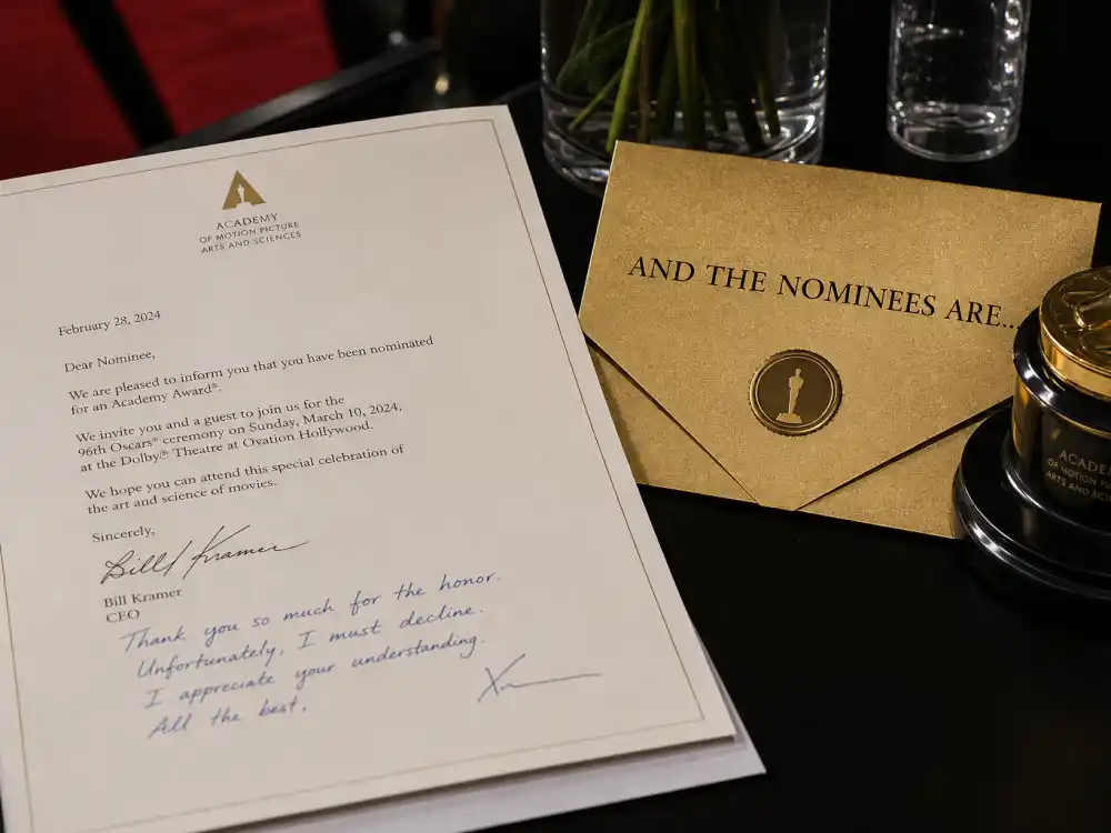 Declined awards invitation beside a nomination envelope documents how celebrities who refused or declined awards sometimes reject honors before ceremony night
