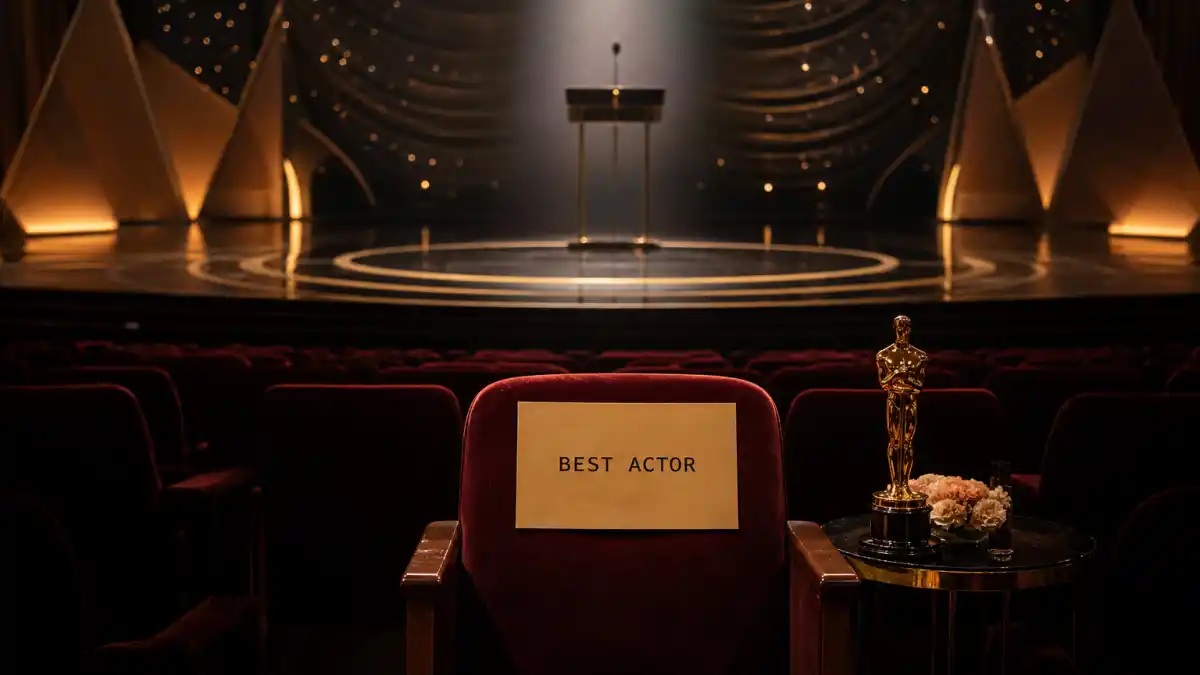 Empty awards theater seat with Best Actor envelope and golden statuette captures celebrities who skipped accepting their awards at Oscar night