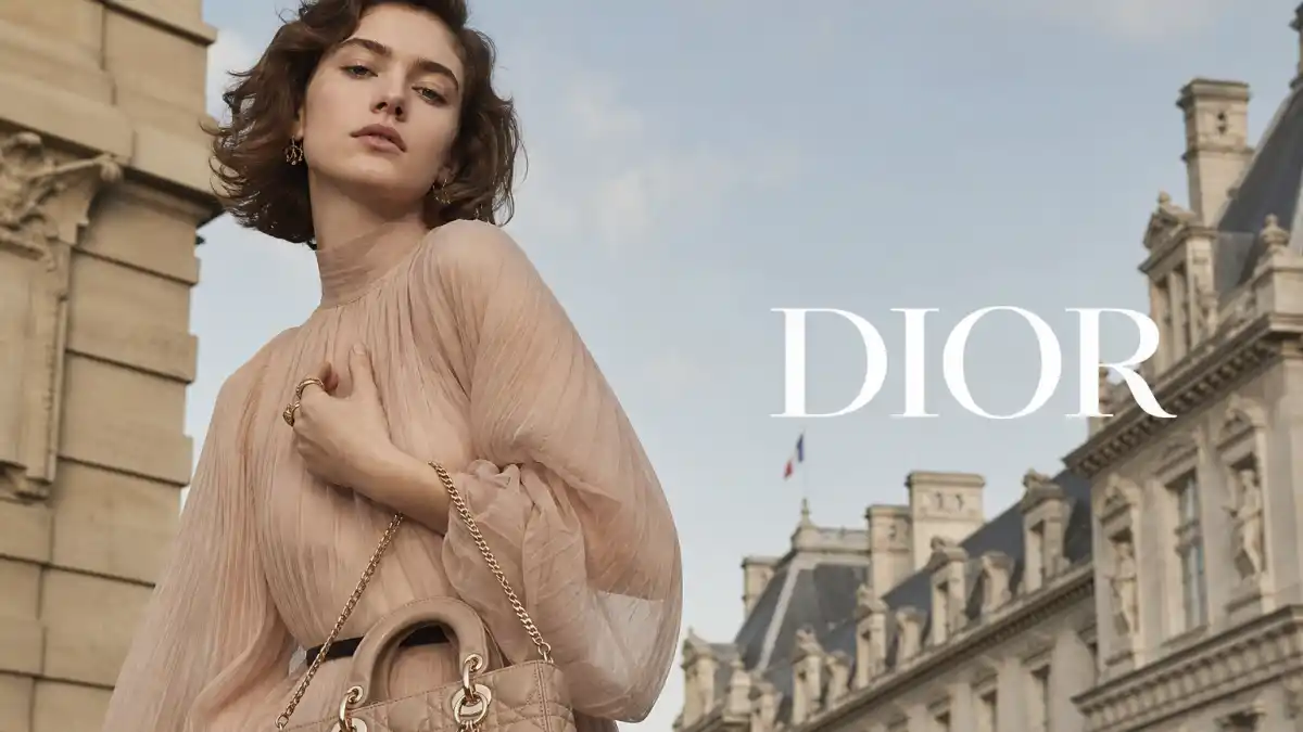 Luxury Dior Paris boutique with Lady Dior cannage handbags and haute couture gowns illustrating celebrities who wear Dior red carpet and ambassador culture