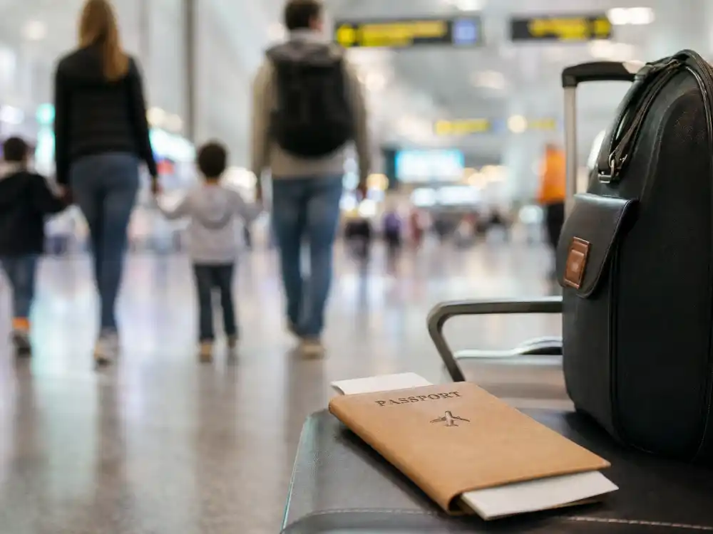 International adoption travel luggage scene for celebrity adoption stories inspiring list editorial without identifiable faces