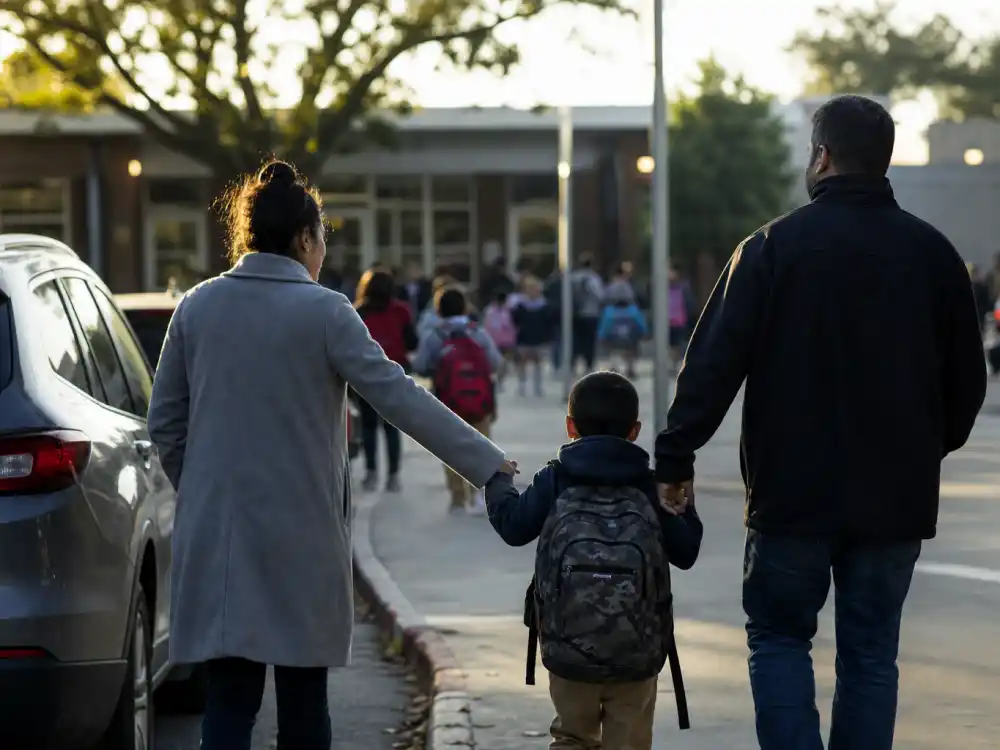 School drop-off handoff for celebrity blended families co-parenting guide custody exchange editorial without identifiable faces