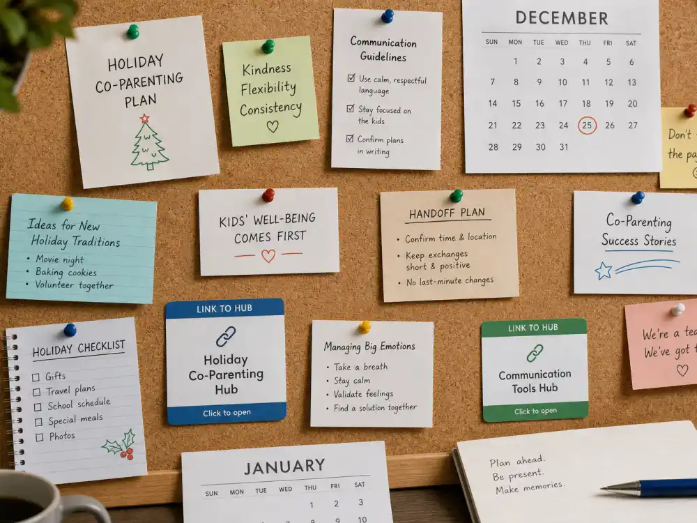 Cluster navigation cork board for celebrity co-parenting holiday traditions cross-link to co-parent hub 27314