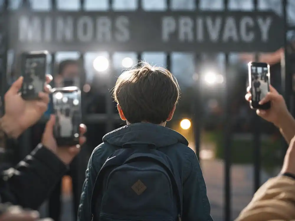 Child from behind with camera flashes for celebrity co-parenting red flags to avoid using kids as props editorial without identifiable faces