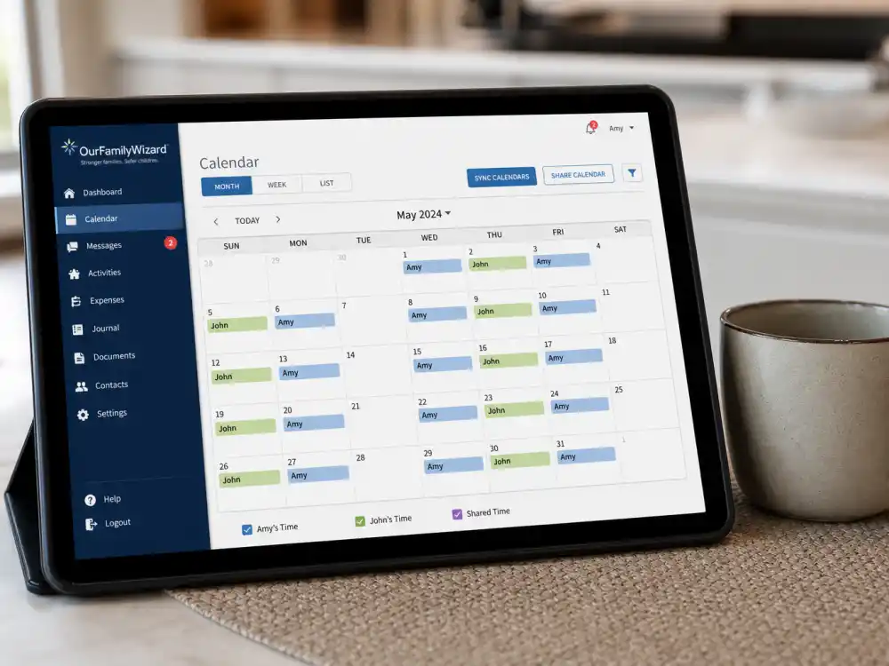 Co-parent app dashboard for celebrity co-parenting schedules explained shared calendar sync editorial without identifiable faces