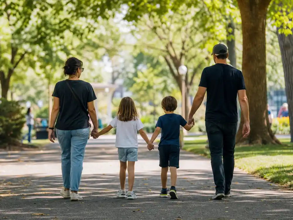 Family park outing silhouettes for celebrity co-parenting success stories 2026 Chris Martin Gwyneth Paltrow conscious uncoupling lane editorial without identifiable faces