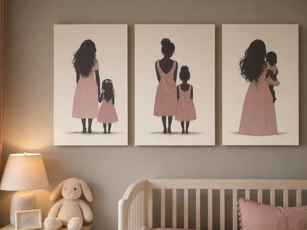 Nursery wall silhouette boards with mother-daughter pose pairs for celebrity daughters who look like their moms editorial comparison chart without faces