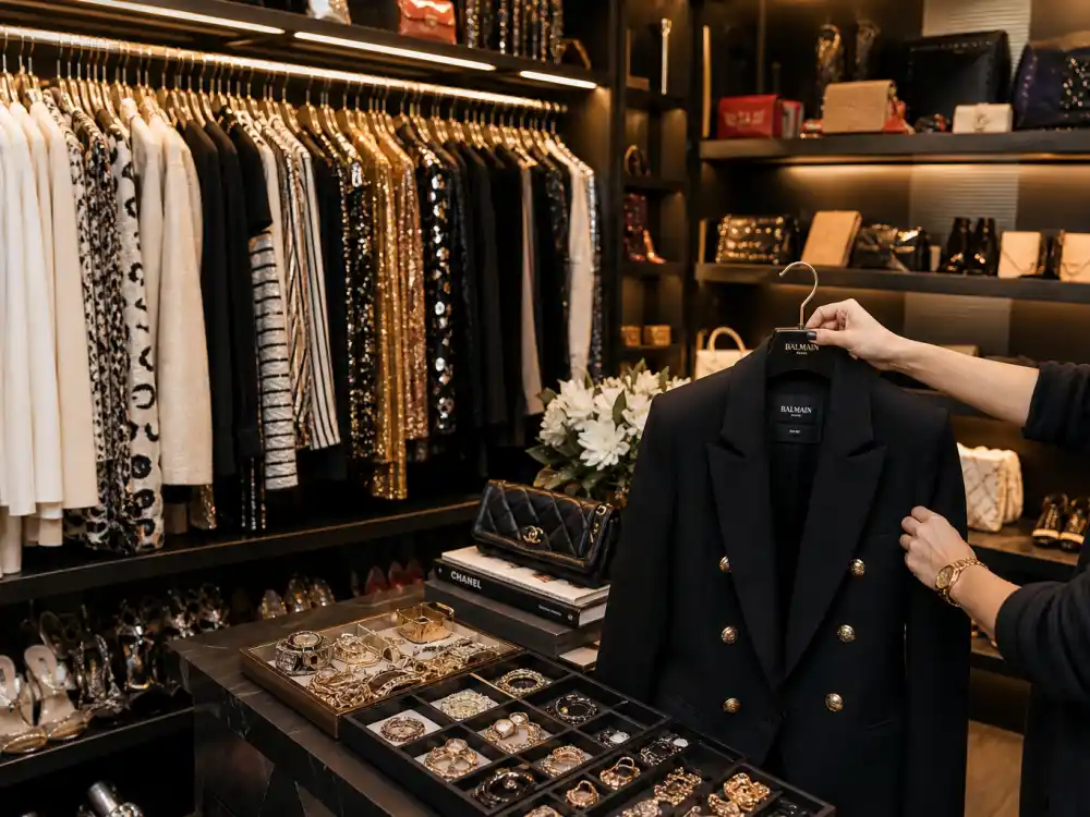 Wardrobe closet celebrity get the look stylist tips with organized designer racks shoes and handbags stylists use for premiere dressing