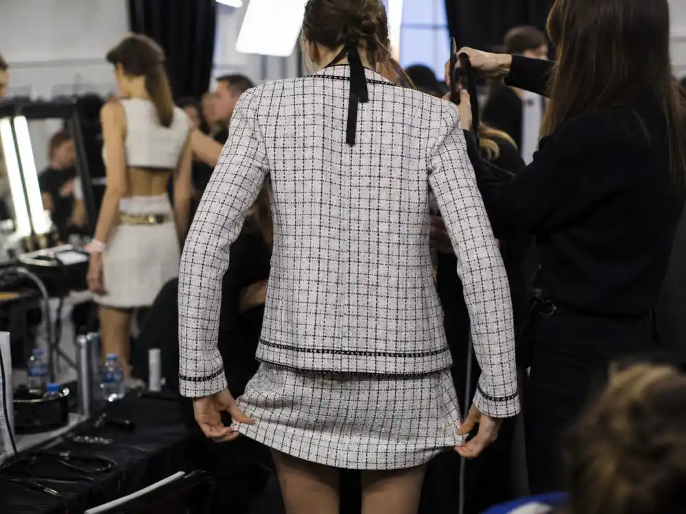 Paris fashion week runway backstage from behind for celebrity kids turned models list 2026 Kaia Gerber Chanel Miu Miu catwalk lane editorial without identifiable faces