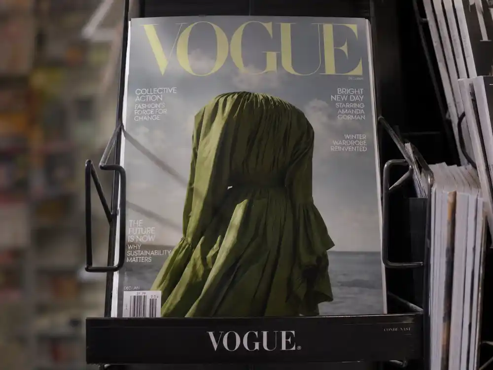 Vogue cover mockup on newsstand for celebrity kids turned models list 2026 editorial portfolio spread without identifiable faces