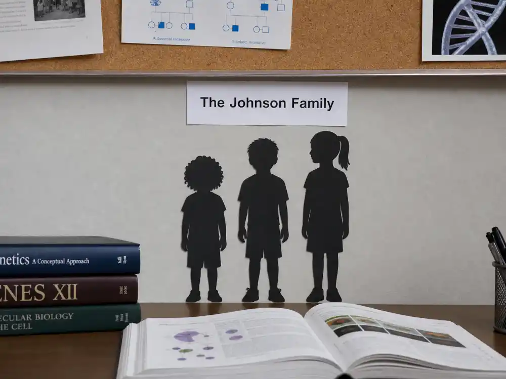 Three different child silhouette cutouts under one family label for celebrity kids who look nothing like parents same parents sibling variance board