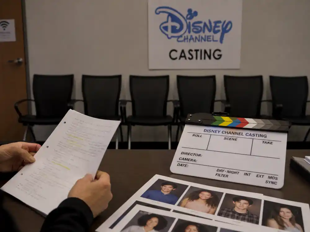 Disney Channel casting audition room with clapperboard slate for celebrity kids who started on Disney Channel access editorial without identifiable faces
