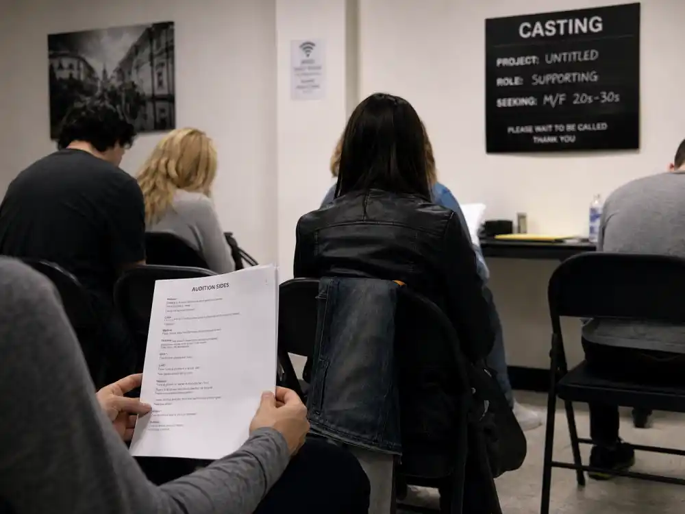 Young actor audition waiting room for celebrity offspring breaking into Hollywood 2026 verified debut gate editorial without identifiable faces