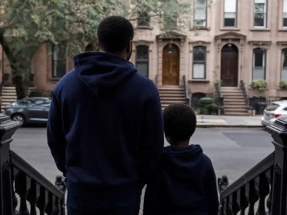 Matching navy hoodies on father and son silhouettes from behind for celebrity sons who look like their dads Sir Carter Jay Z honorific naming mirror