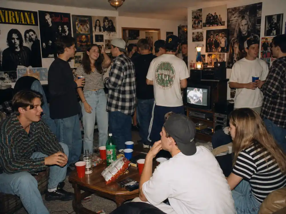 1990s high school party room for Charlie Korsmo Cant Hardly Wait return as William Lichter during MIT years