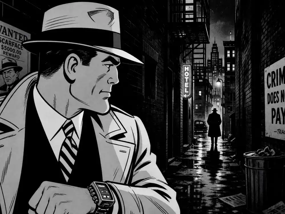 1930s noir city alley for Charlie Korsmo Dick Tracy Kid role before Hook fame