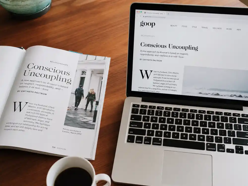 Conscious uncoupling origin desk for Chris Martin Gwyneth Paltrow co-parenting 2014 amicable divorce framework editorial without identifiable faces