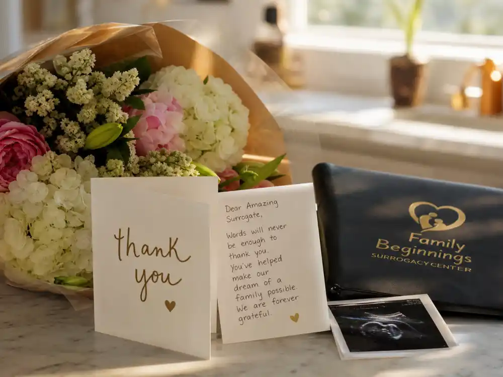 Thank-you bouquet for Chrissy Teigen baby announcement surrogate journey — gratitude to Alexandra who delivered Wren Alexander Stephens June 2023