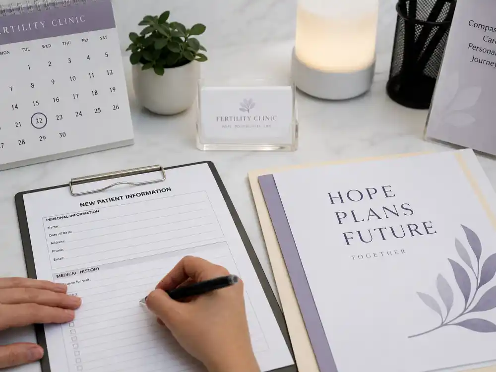 IVF fertility planning desk for Chrissy Teigen baby announcement surrogate context — 2021 agency outreach and 2022 embryo transfer before Esti and Wren