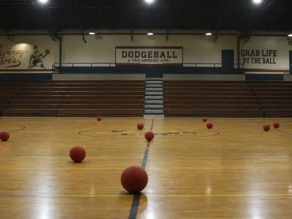 An indoor dodgeball gym for Christine Taylor Dodgeball Kate Veatch 2000s comedy hit