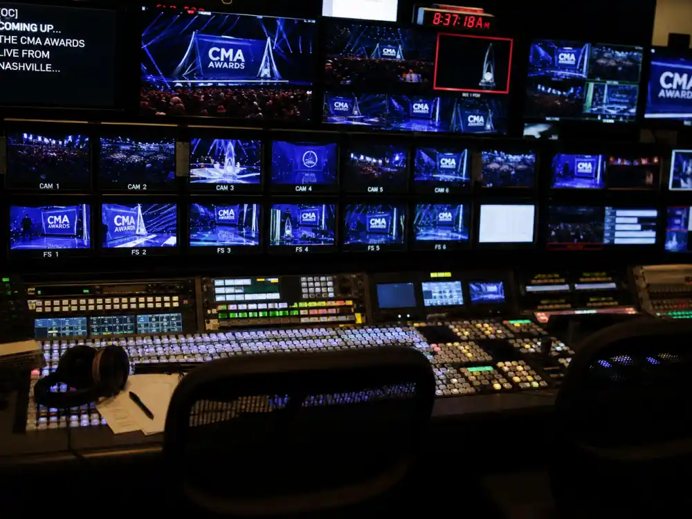 Television broadcast control room covers the stage where the CMA Awards 2026 winners list replaces blank category slots on ABC telecast night