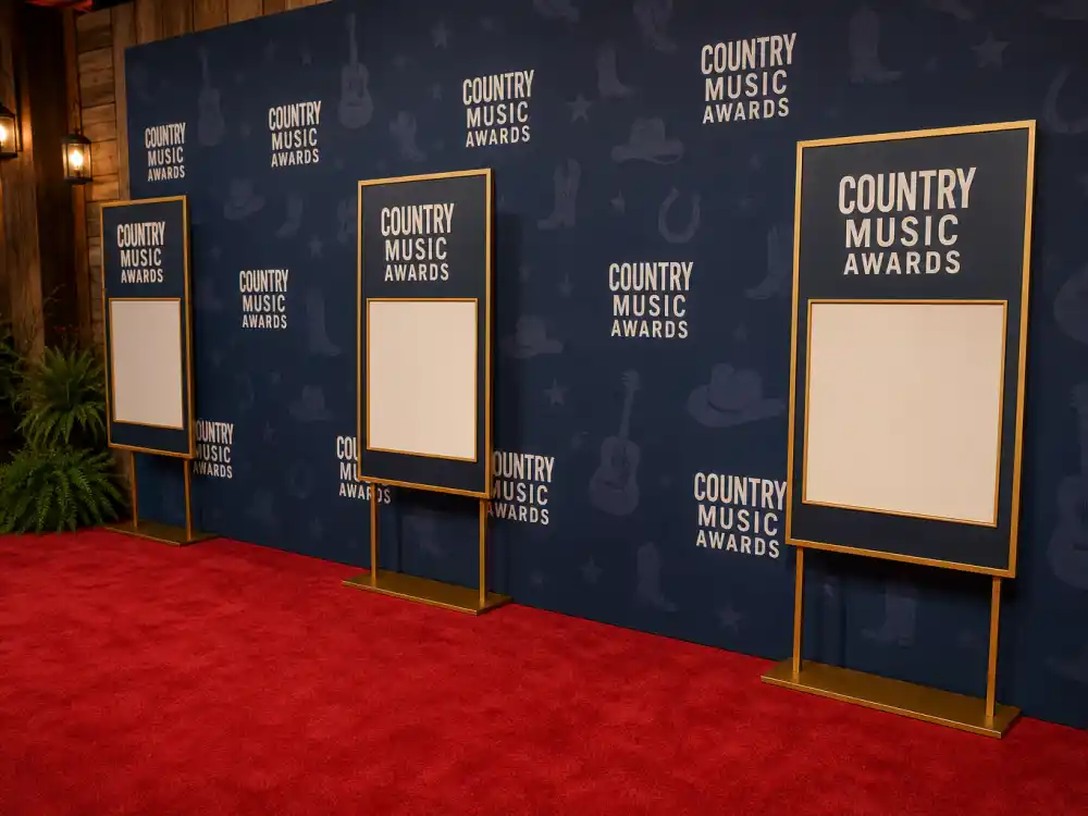 CMA Awards press wall with blank category placards before ceremony night when the CMA Awards 2026 winners list becomes quotable canon