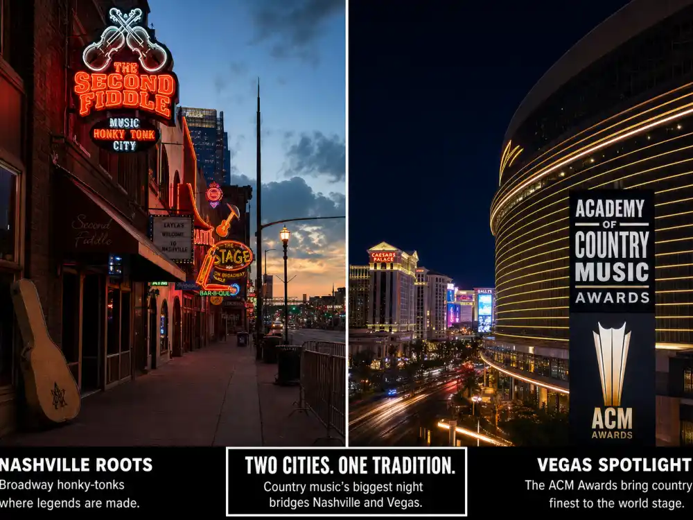 Nashville Broadway honky-tonks versus Las Vegas arena lights for CMA vs ACM Awards difference — dual ceremony hometown traditions