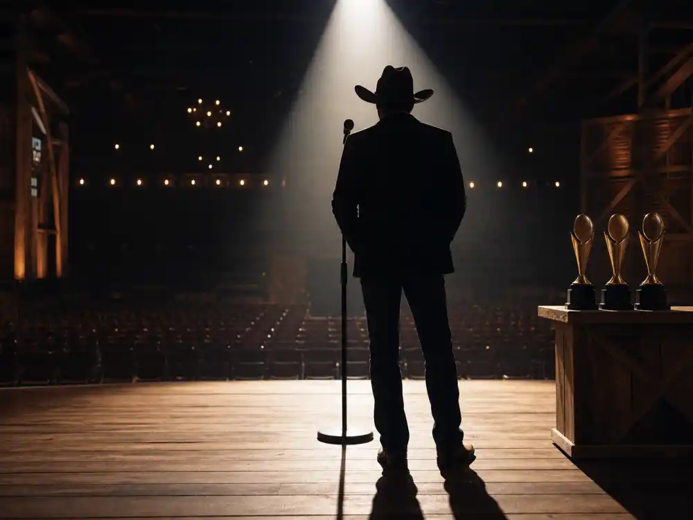 Empty country awards stage spotlight captures ceremony nights that crown country artists with the most Grammys each February