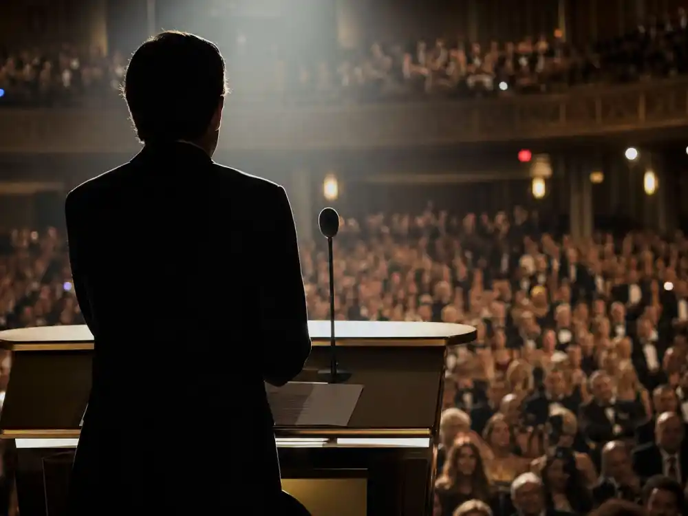 Host podium at Critics Choice Awards 2026 winners ceremony where Chelsea Handler returned for her fourth consecutive hosting stint