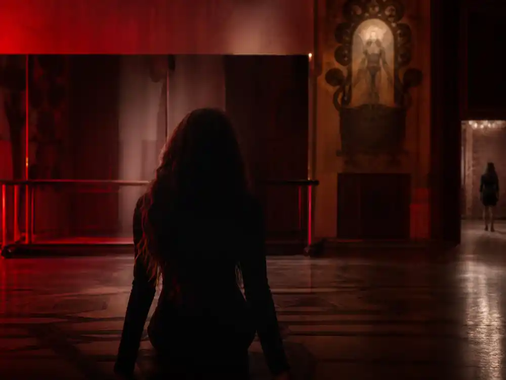 Suspiria horror dance studio set for Dakota Johnson celebrity kid acting career arthouse prestige editorial without identifiable faces