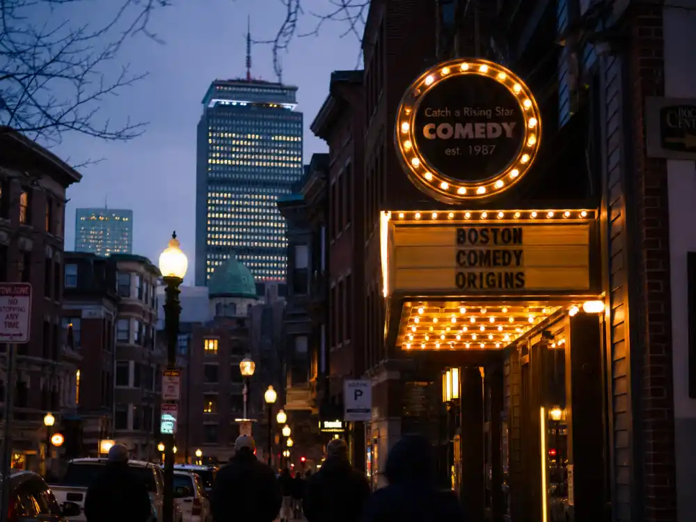 Boston street at dusk for what happened to Dane Cook Massachusetts comedy club beginnings