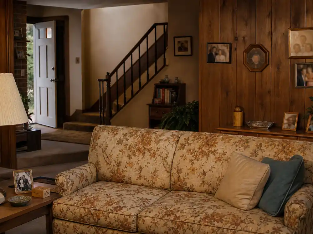 A 1980s suburban living room evoking Danica McKellar Winnie Cooper Wonder Years era fame