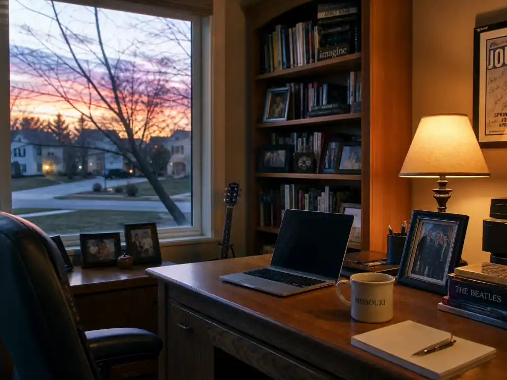 Quiet suburban home office for where is Danny Lloyd now in 2026 after leaving horror child stardom