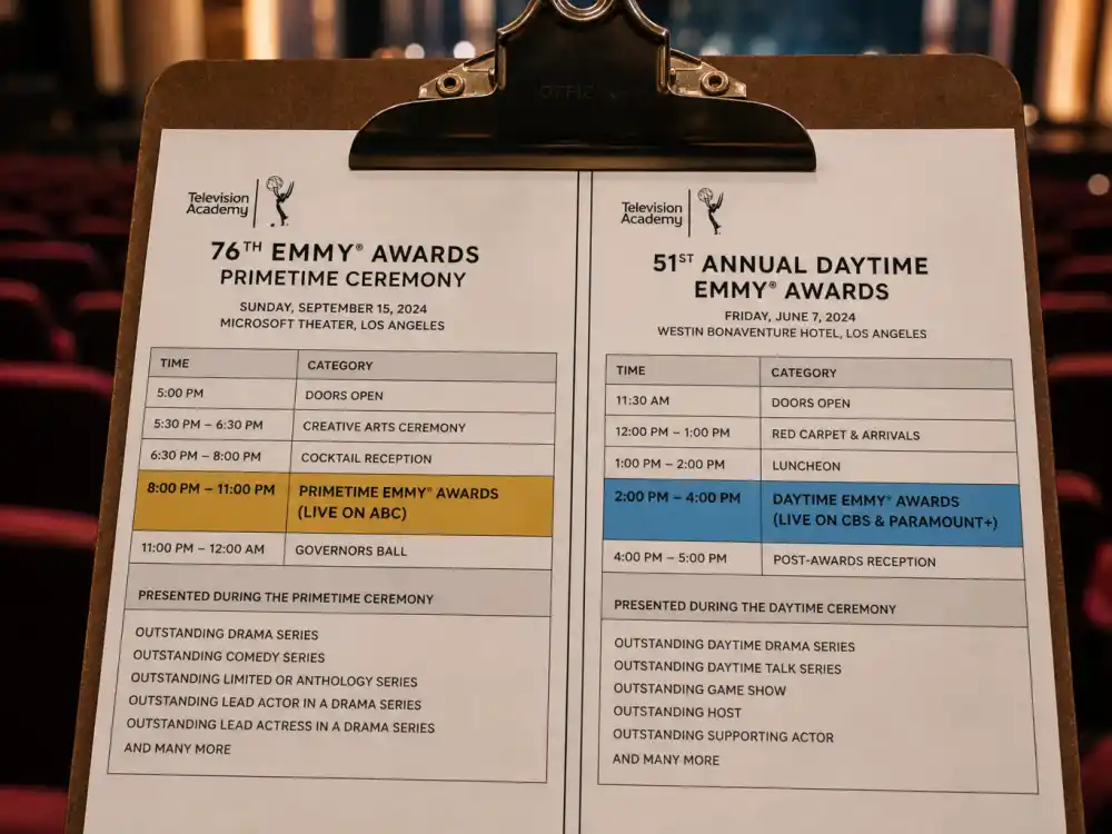 Evening and daytime ceremony schedules show when Primetime and Daytime Emmy telecasts air in the difference between Primetime and Daytime Emmys