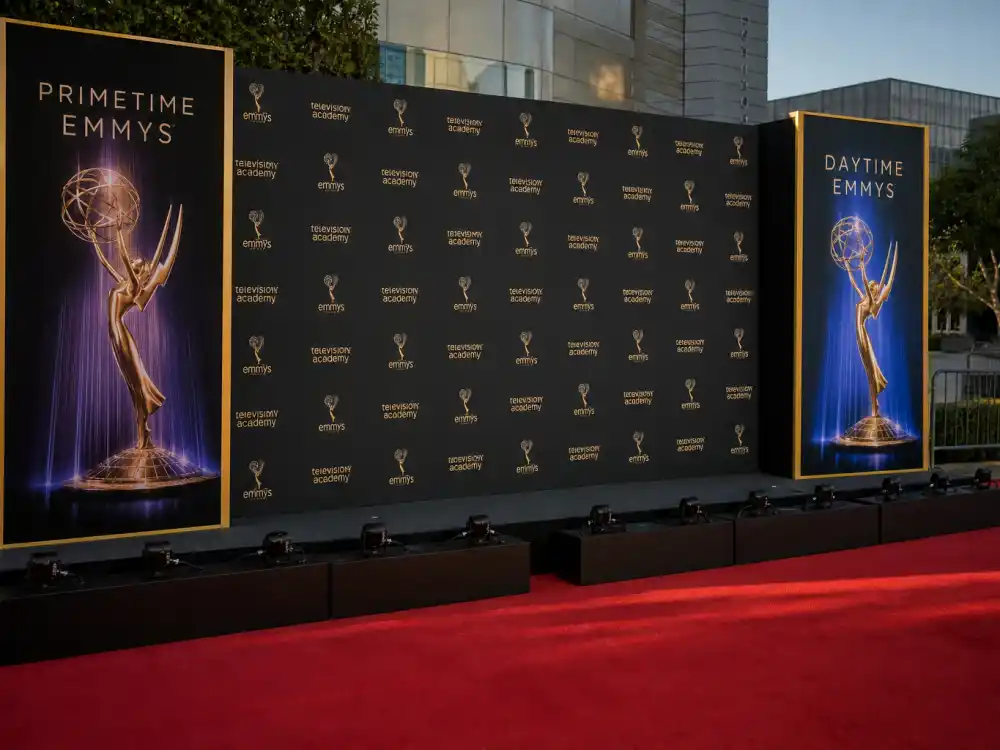Red carpet step-and-repeat banners for Primetime and Daytime ceremonies reflect prestige perception in the difference between Primetime and Daytime Emmys