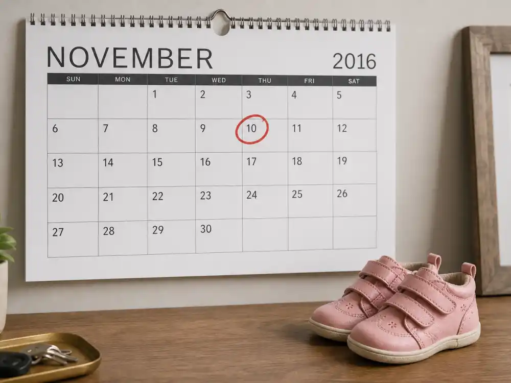 November 10 2016 calendar with toddler shoes for Dream Kardashian Rob Kardashian daughter guide — verified birth date per People and Us Weekly