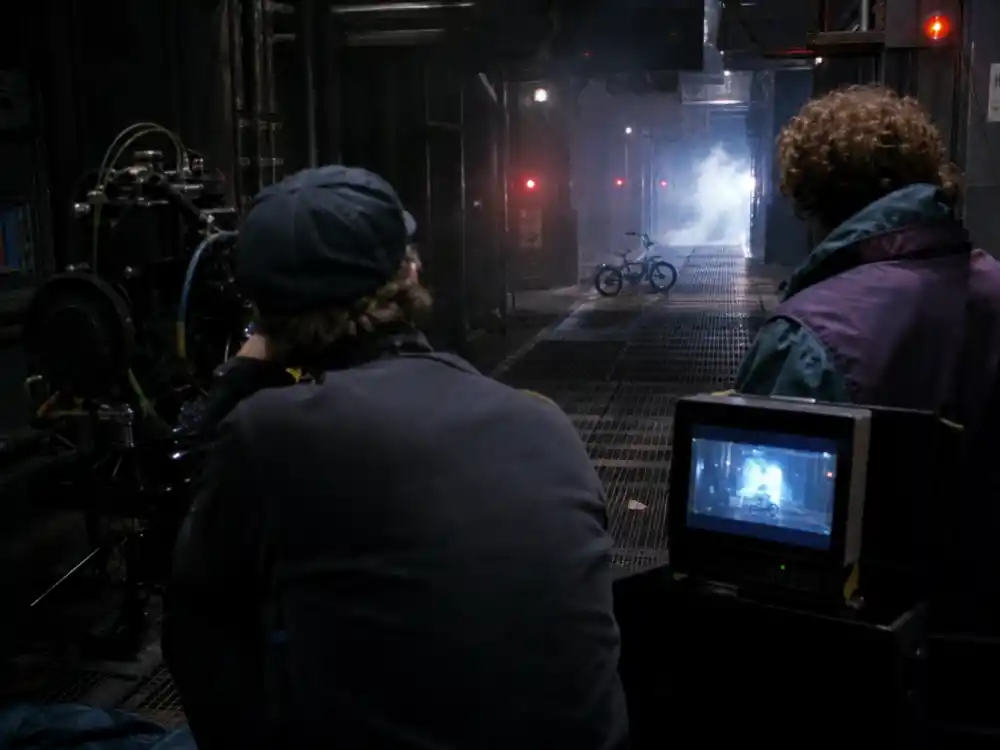 A 1990s sci-fi soundstage evoking the Edward Furlong Terminator 2 breakout as John Connor