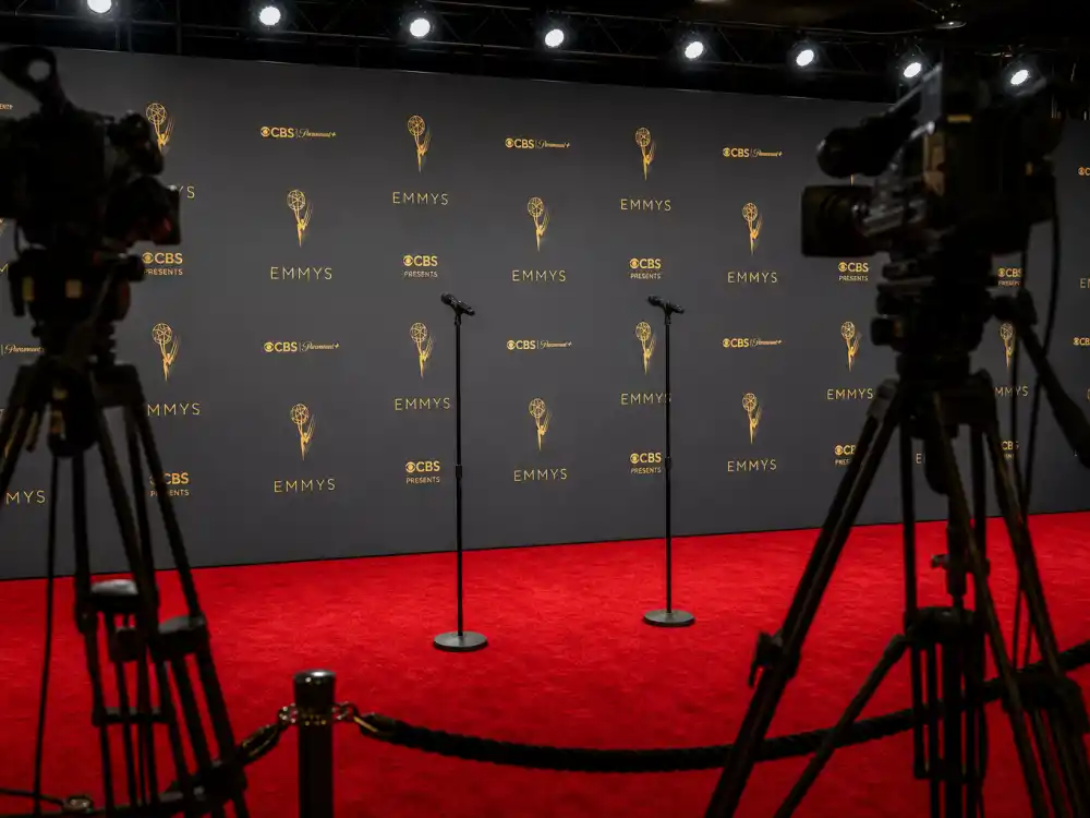 Television awards press wall before ceremony night when the Emmy winners 2026 full list replaces blank category slots