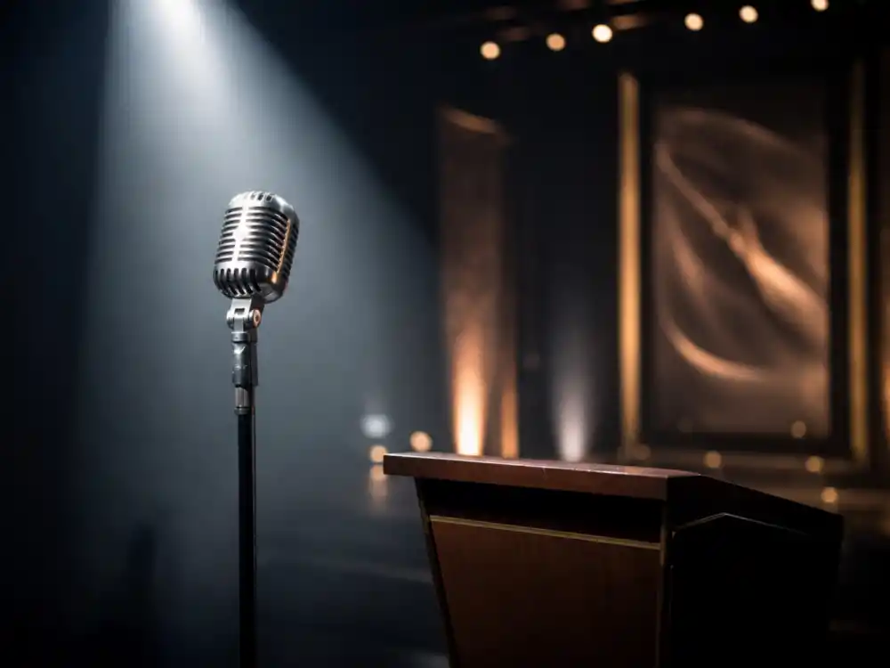 Microphone in spotlight beside an empty awards podium captures the Grammy snub heartbreak for famous artists who never won a Grammy