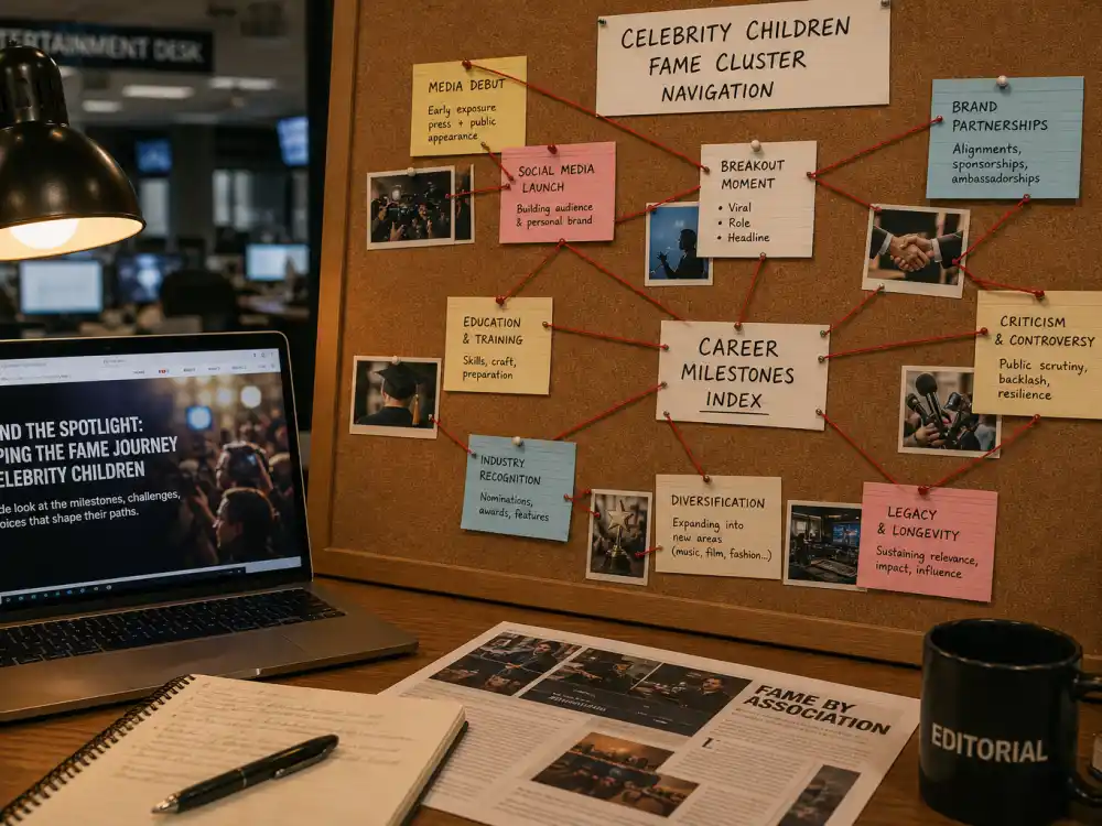 Cluster navigation cork board for famous celebrity children who are famous now cross-link to nepo hub 26500 youngest gen 26750 and cluster 72 through 82