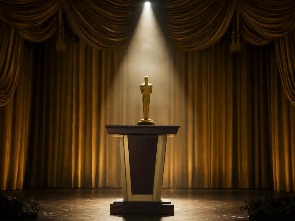 Vintage theatre podium spotlight symbolizing barrier-breaking speeches by the first Black Oscar winners in history