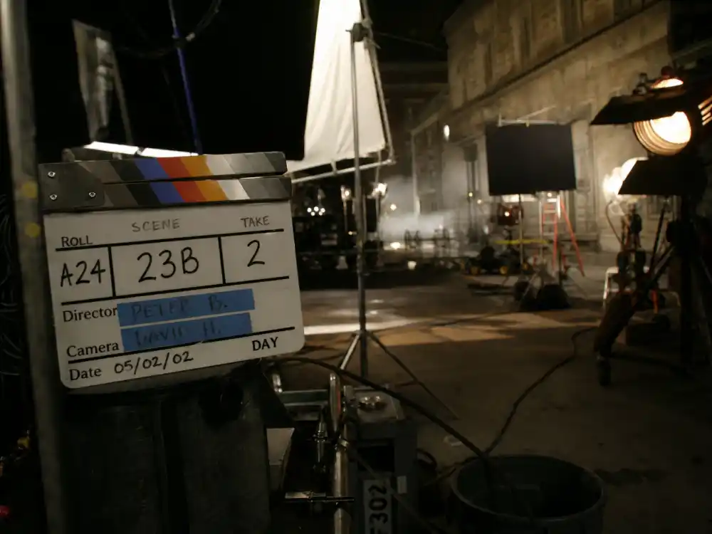 A film soundstage with clapperboard representing the Freddie Prinze Jr Scooby-Doo blockbuster years