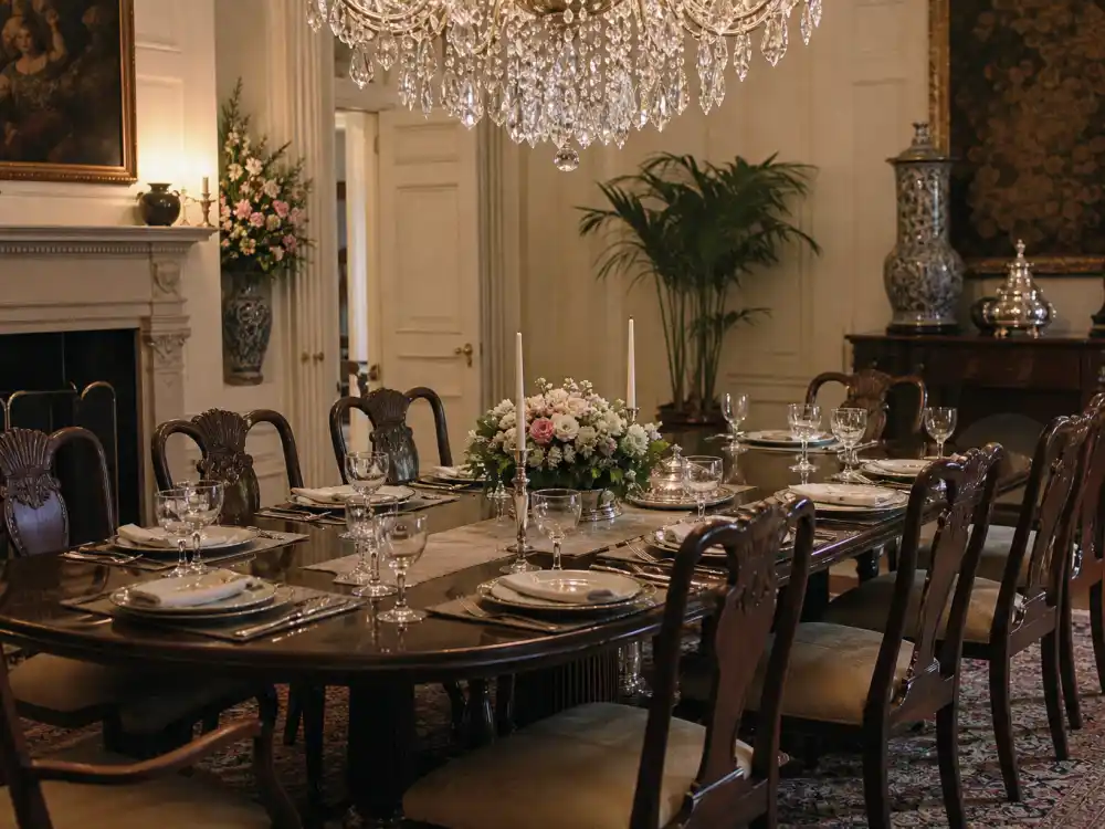 Elegant mansion dining room evoking the Banks family era in Fresh Prince of Bel Air cast where are they now