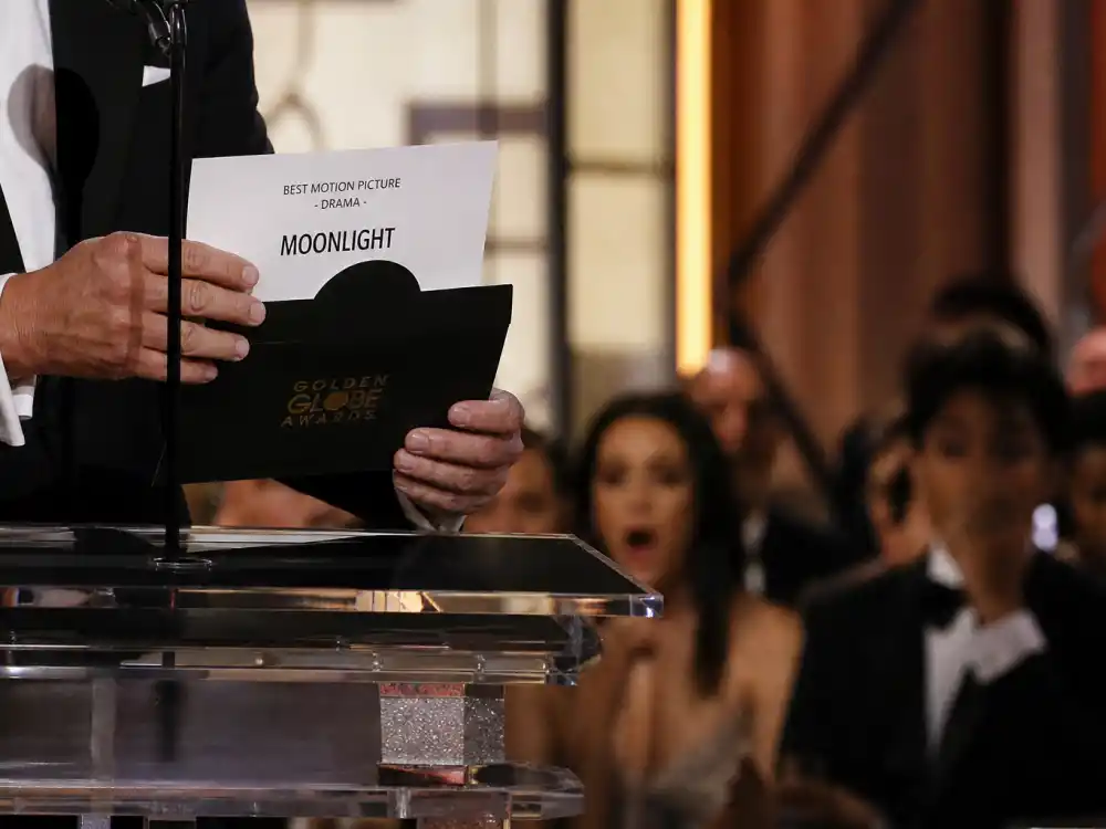Awards envelope reveal on podium captures questionable wins that headline Golden Globes biggest controversies history from Pia Zadora to The Tourist