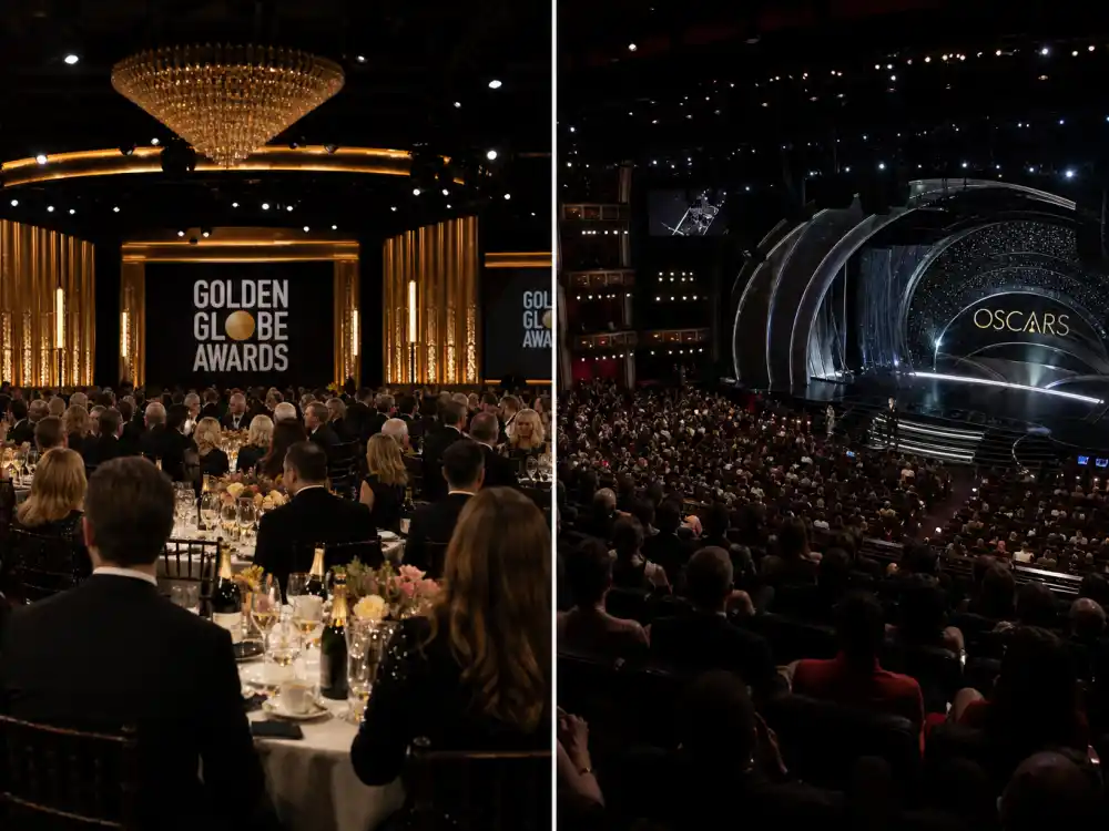 Dinner tables versus stadium seating show ceremony format contrasts in the Golden Globes vs Oscars difference explained