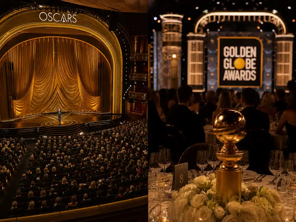 Dolby Theatre and Beverly Hilton ceremony stages reflect prestige gaps in the Golden Globes vs Oscars difference explained
